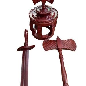 JUEGO DE CORONA ESPADA Y HACHA DE MADERA PARA SHANGO